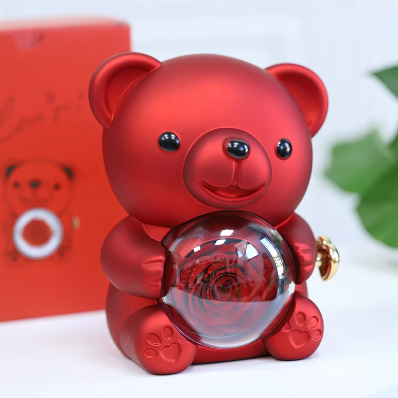 Love-a-lot Bear Preserved Flower Jewellery Gift Box ( Ring or Necklace not Included)