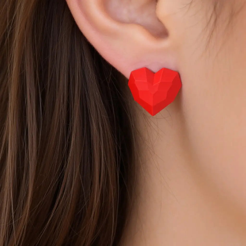 Heart Stud Red Earrings