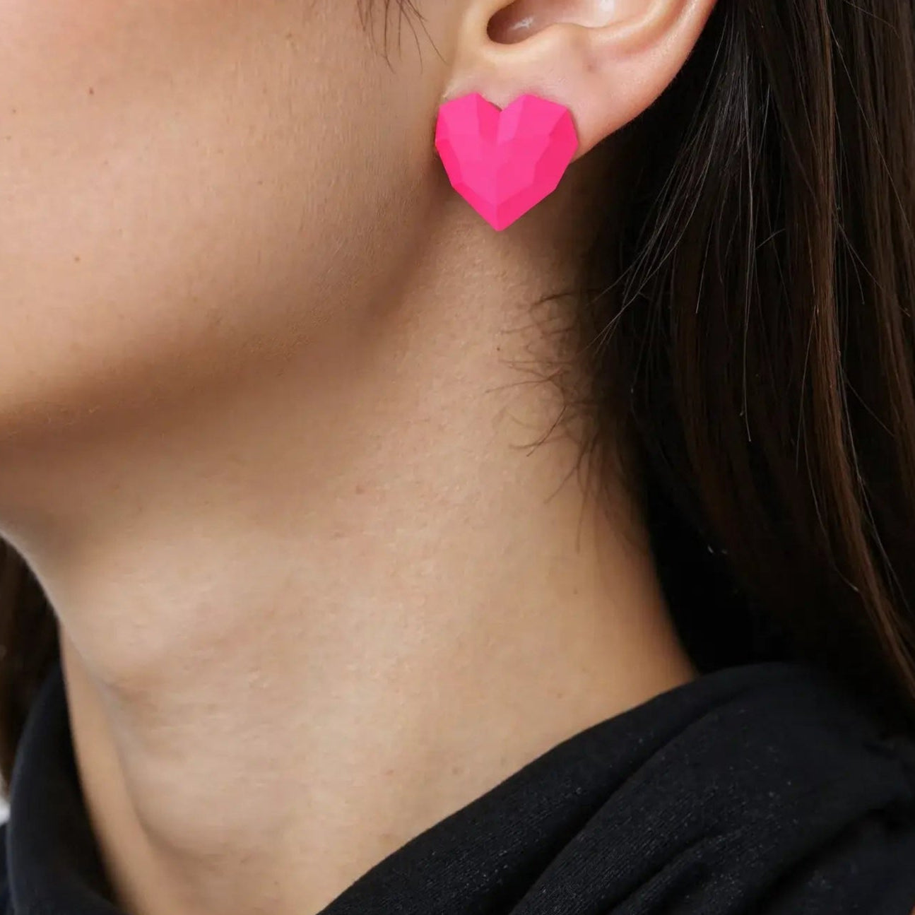 Heart Stud Neon Pink Earrings