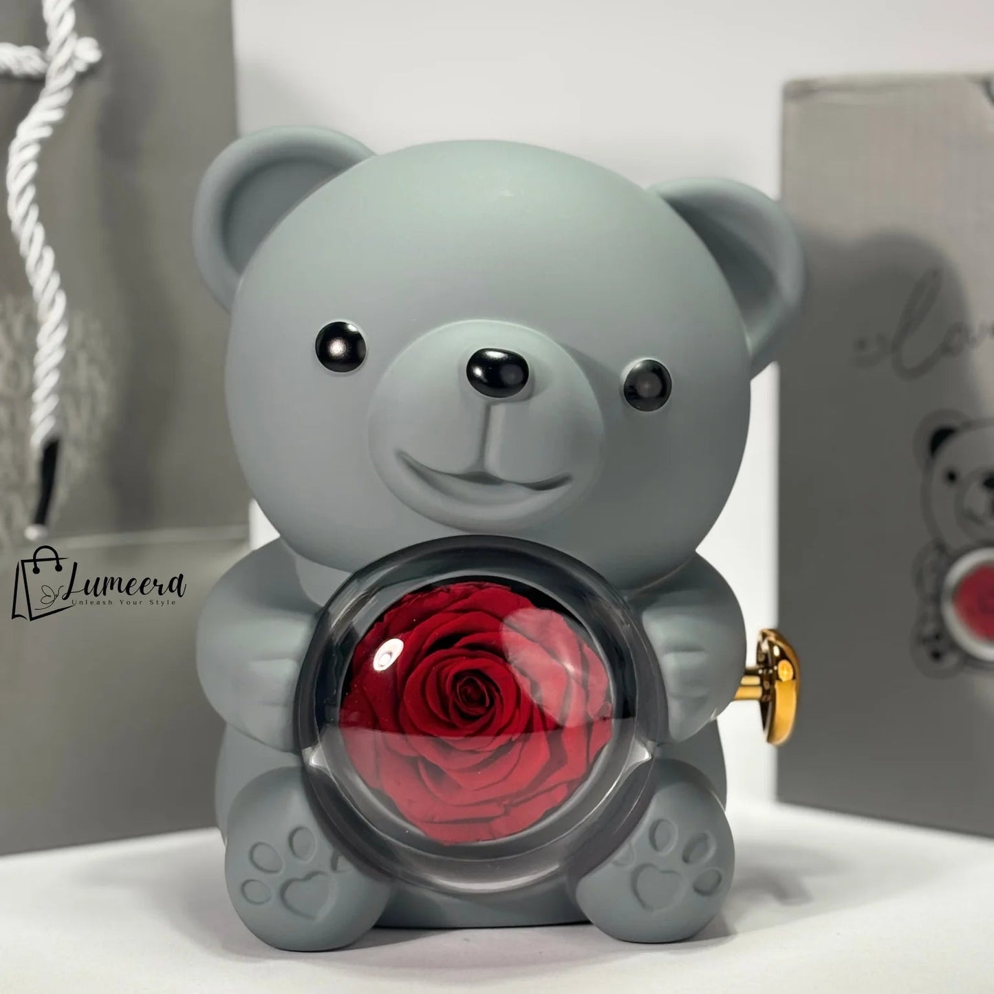 Love-a-lot Bear Preserved Flower Jewellery Gift Box ( Ring or Necklace not Included)