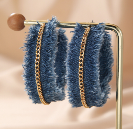Indigo Plush Denim Hoops