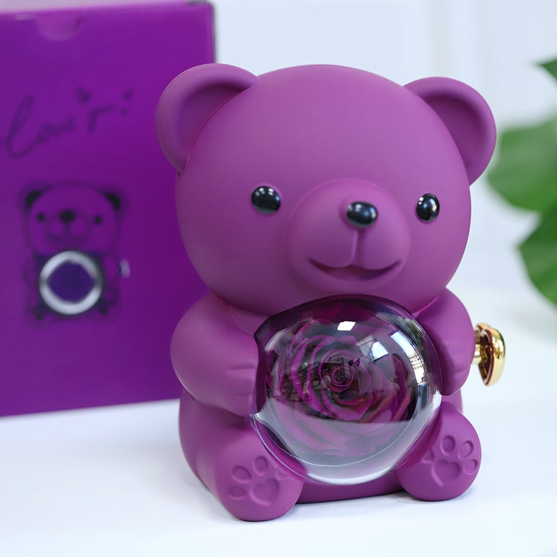 Love-a-lot Bear Preserved Flower Jewellery Gift Box ( Ring or Necklace not Included)
