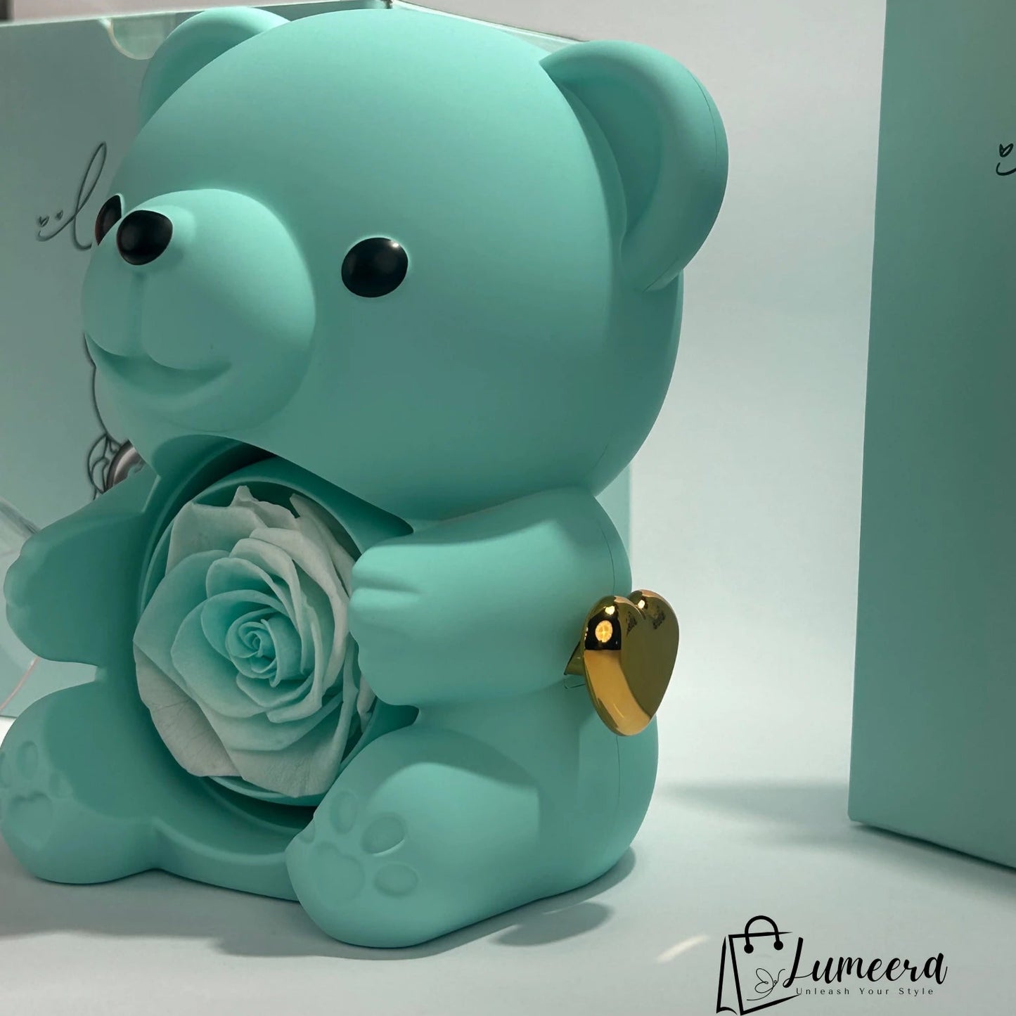 Lumie Teddy Bear Preserved Flower Jewellery Gift Box