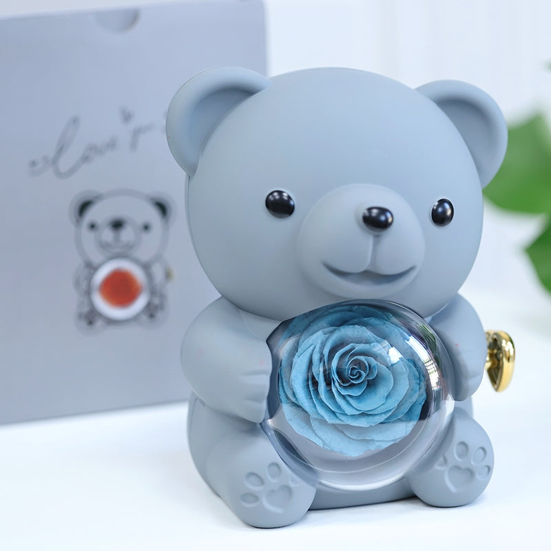 Love-a-lot Bear Preserved Flower Jewellery Gift Box ( Ring or Necklace not Included)