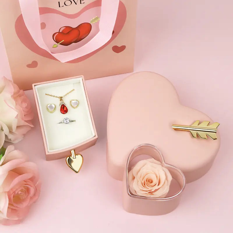 Cupid Heart with Preserved Flower Jewellery Box Gift Box ( Ring or Necklace not Included)