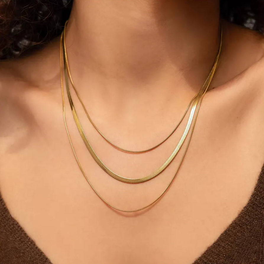 Golden Luxe Triple Layered Snake Chain Necklace