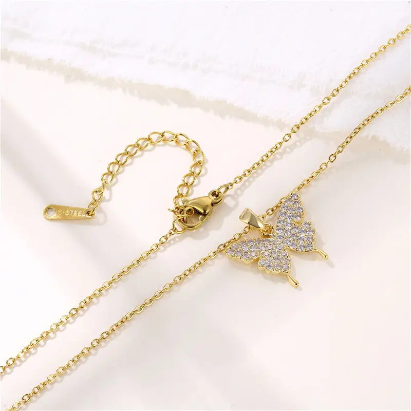 Golden Butterfly Zircon Pendant Necklace