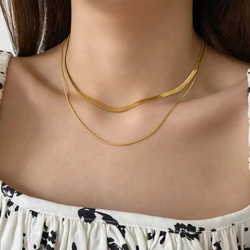 Golden Luxe Double Layered Snake Chain Necklace