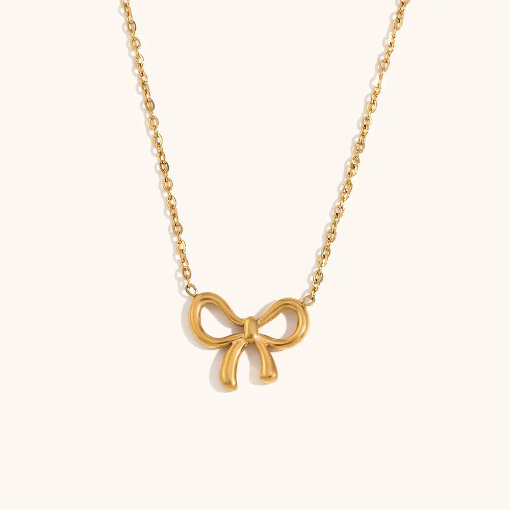 Golden Ribbon Knot Pendant Necklace
