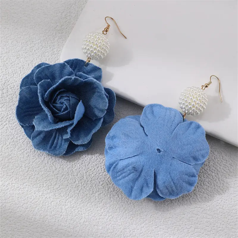Denim Pearl Bloom Earrings