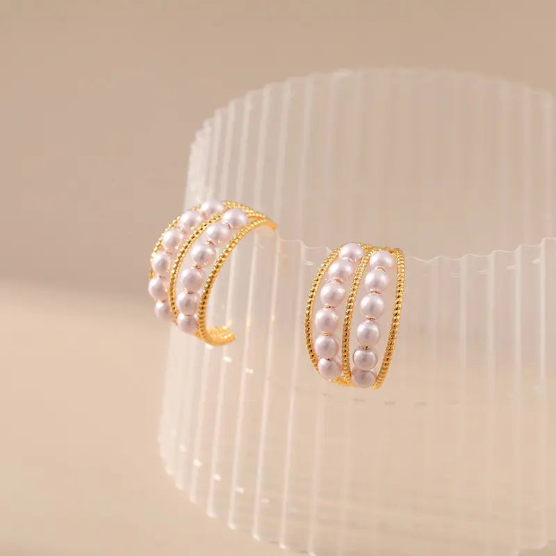 Golden Pearl Hoop Earrings