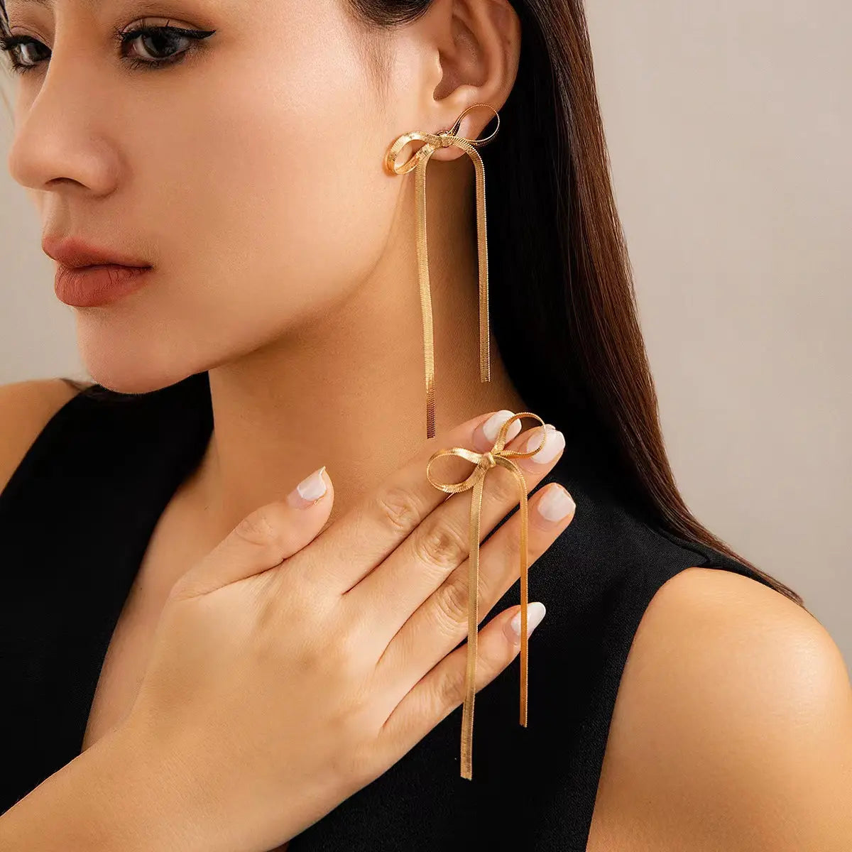 Golden Stream Bow Earrings