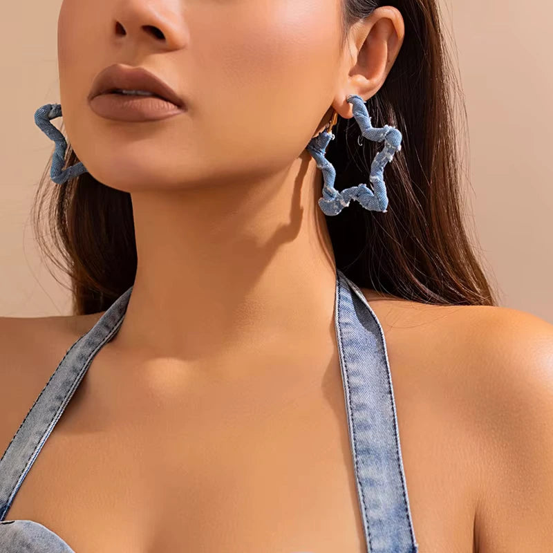 Denim Starlight Hoops Earrings