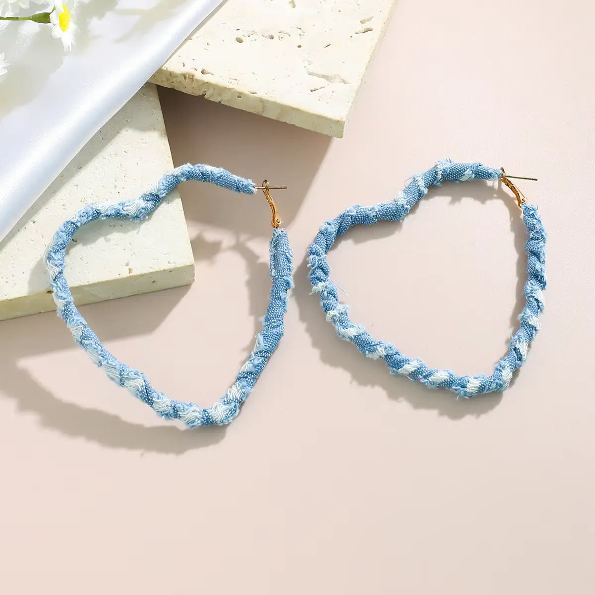Denim Heartbeat Hoops Earrings