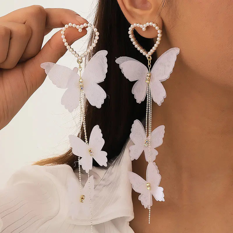 Pearl Butterfly Cascade Earrings