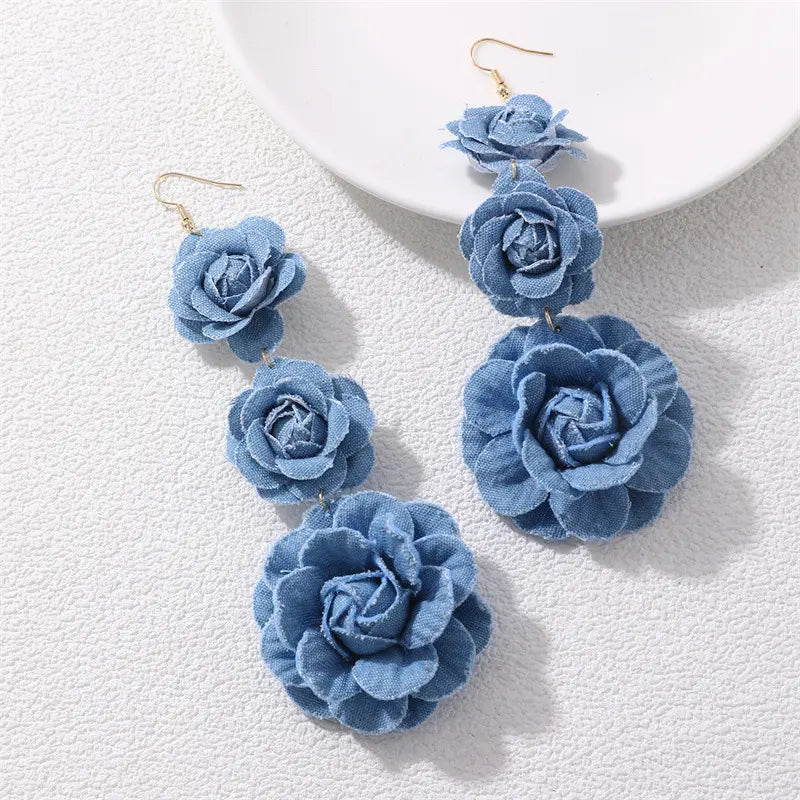 Denim Cascade Denim Earrings