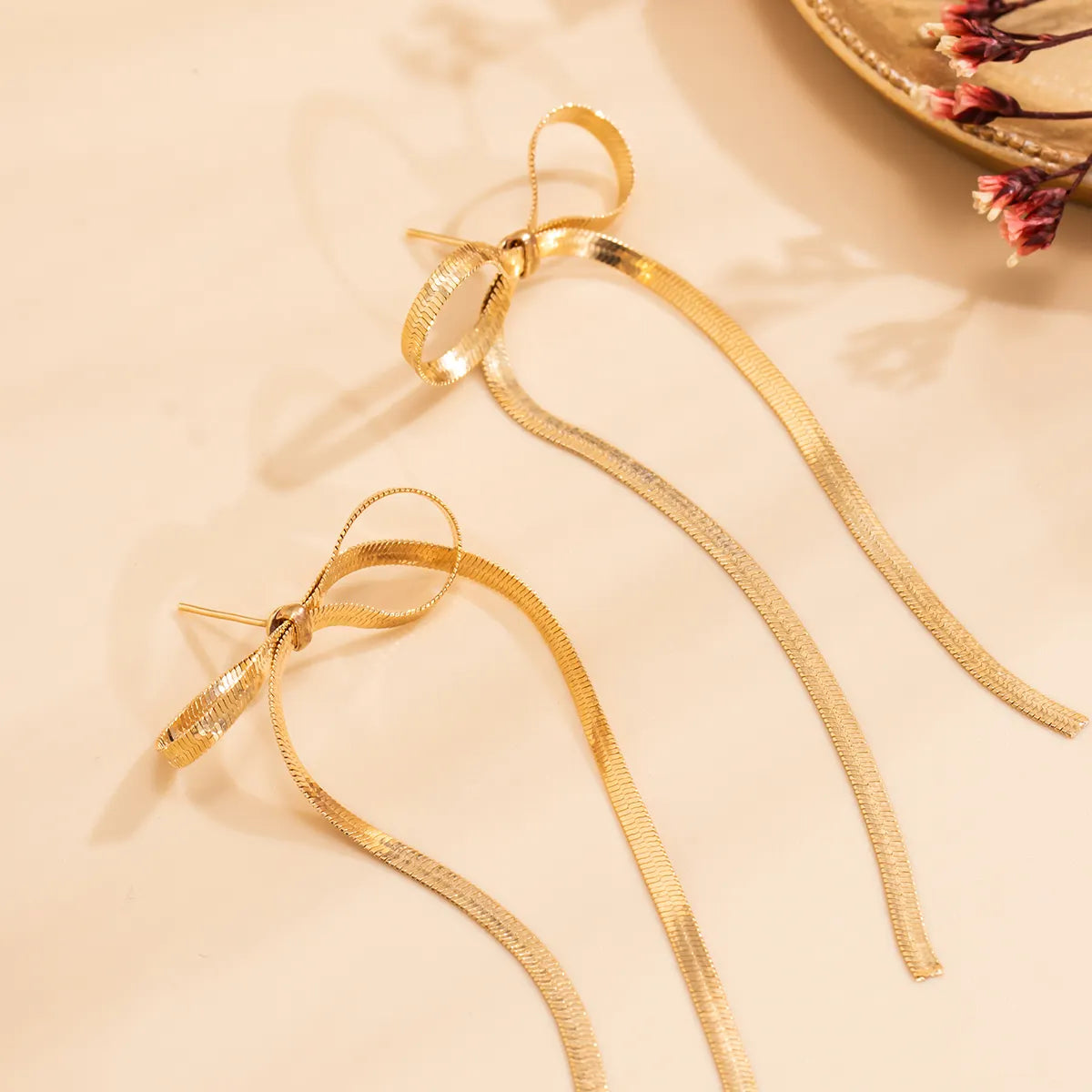 Golden Stream Bow Earrings