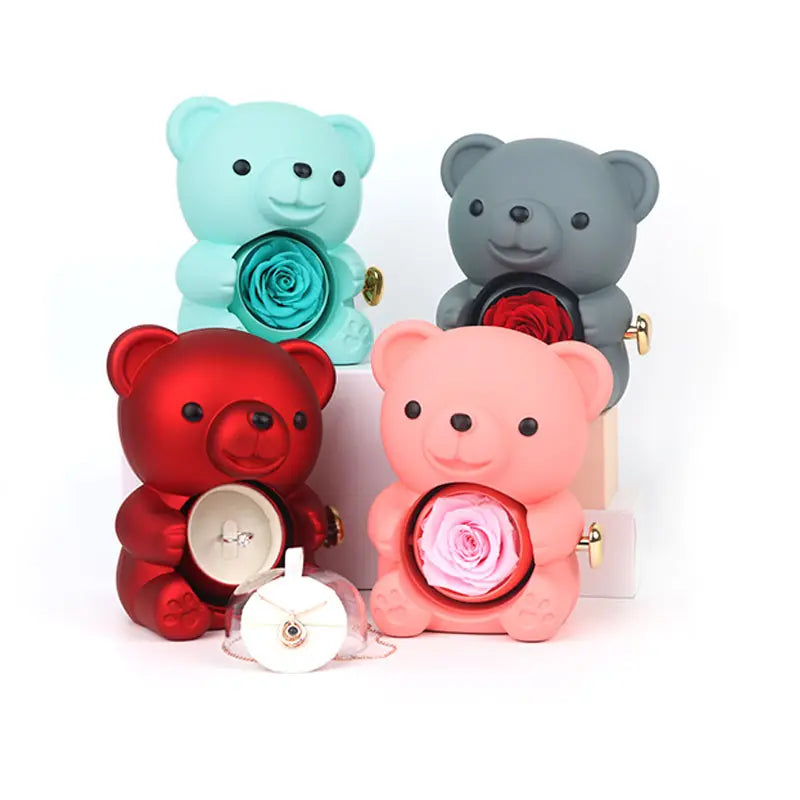 Love-a-lot Bear Preserved Flower Jewellery Gift Box ( Ring or Necklace not Included)