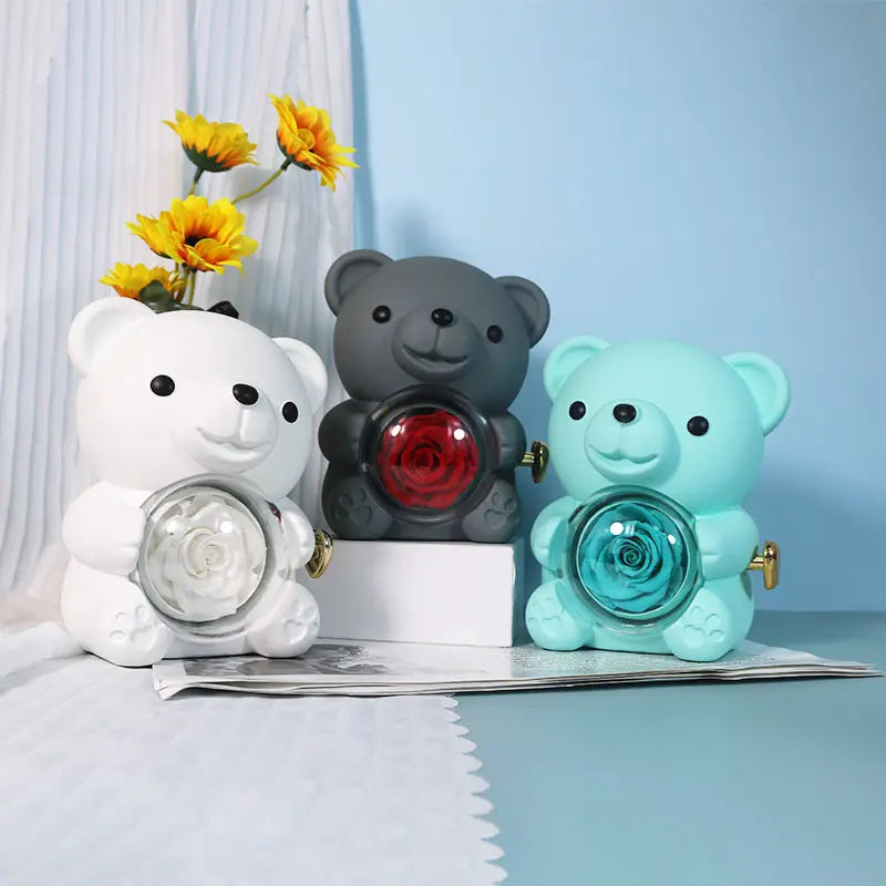 Love-a-lot Bear Preserved Flower Jewellery Gift Box ( Ring or Necklace not Included)