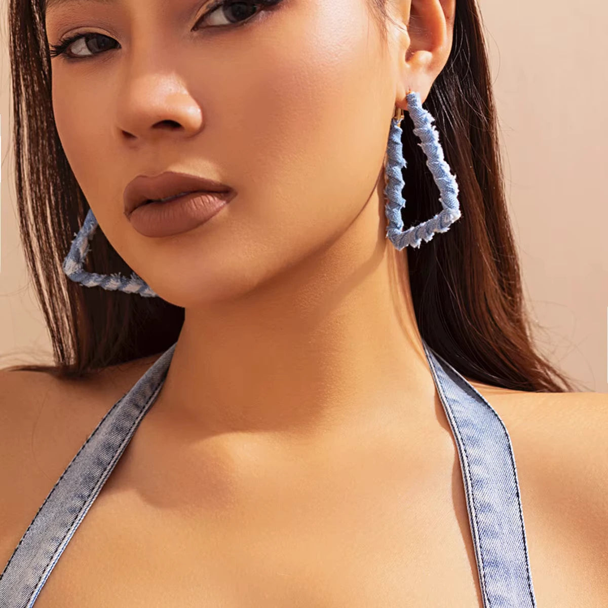 Denim Peak Hoops Earrings