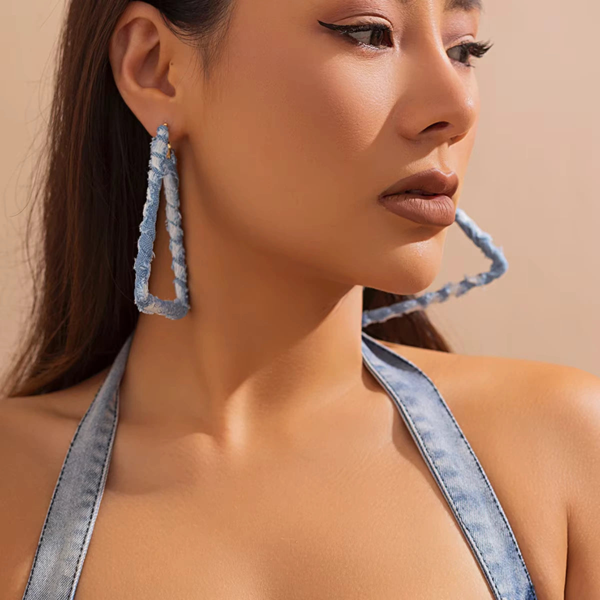 Denim Peak Hoops Earrings