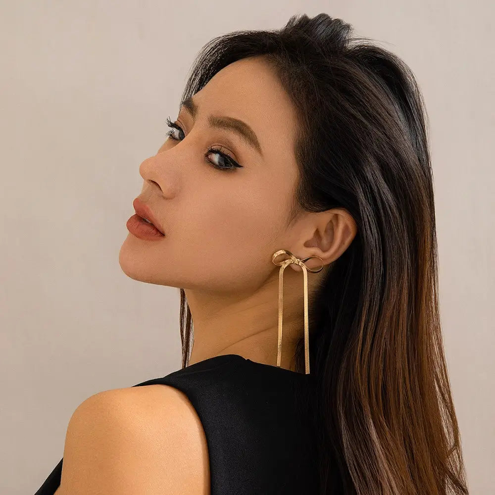 Golden Stream Bow Earrings