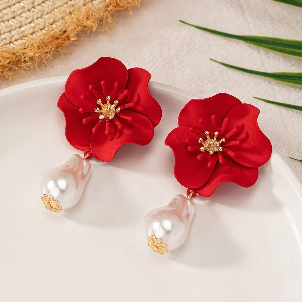Scarlet Pearl Drop Earrings