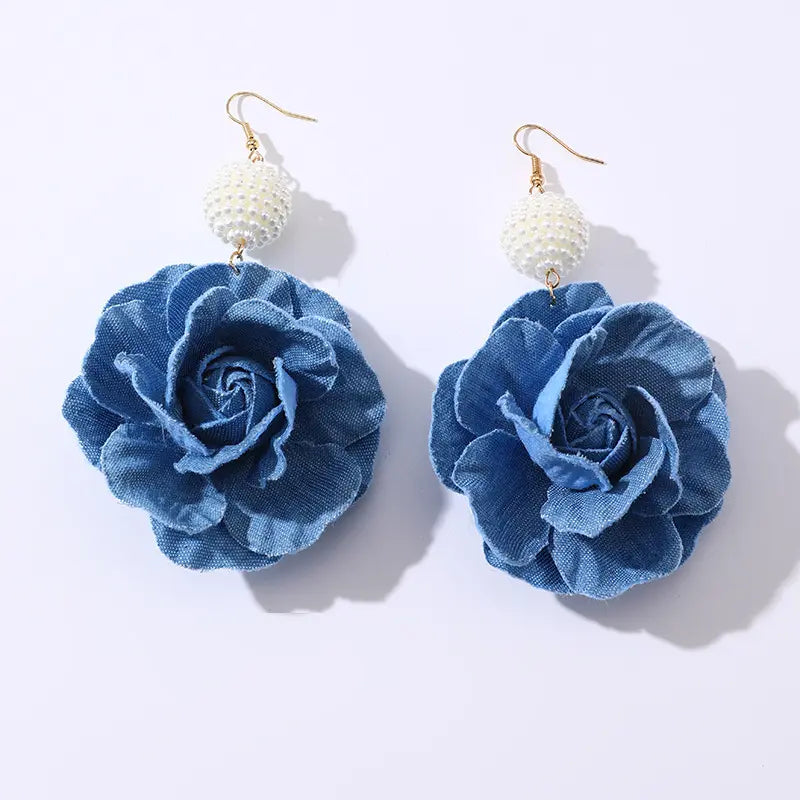 Denim Pearl Bloom Earrings