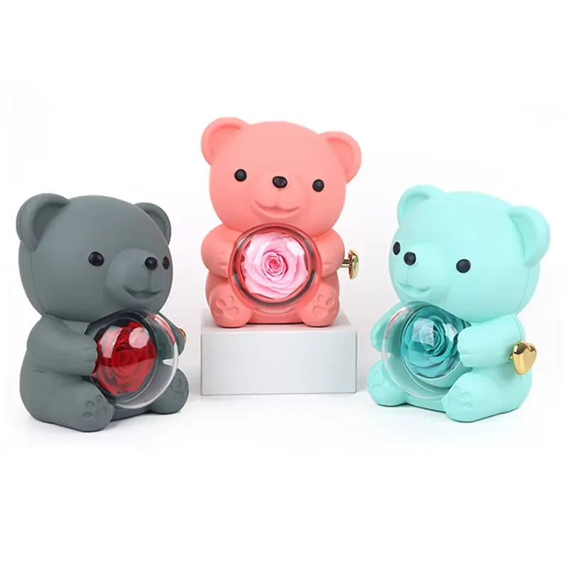 Love-a-lot Bear Preserved Flower Jewellery Gift Box ( Ring or Necklace not Included)