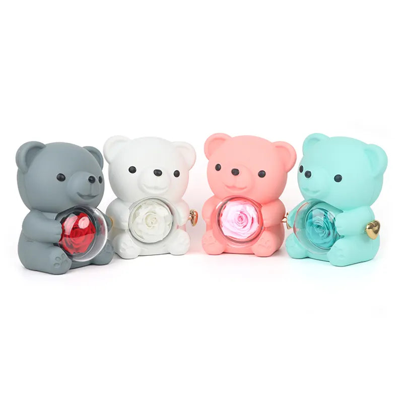 Love-a-lot Bear Preserved Flower Jewellery Gift Box ( Ring or Necklace not Included)