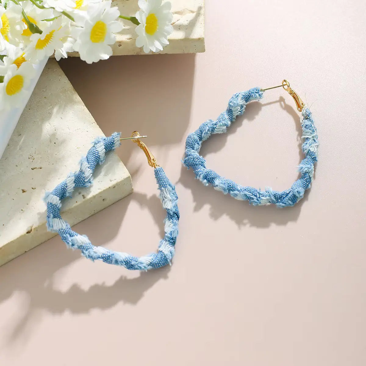 Denim Heartbeat Hoops Earrings