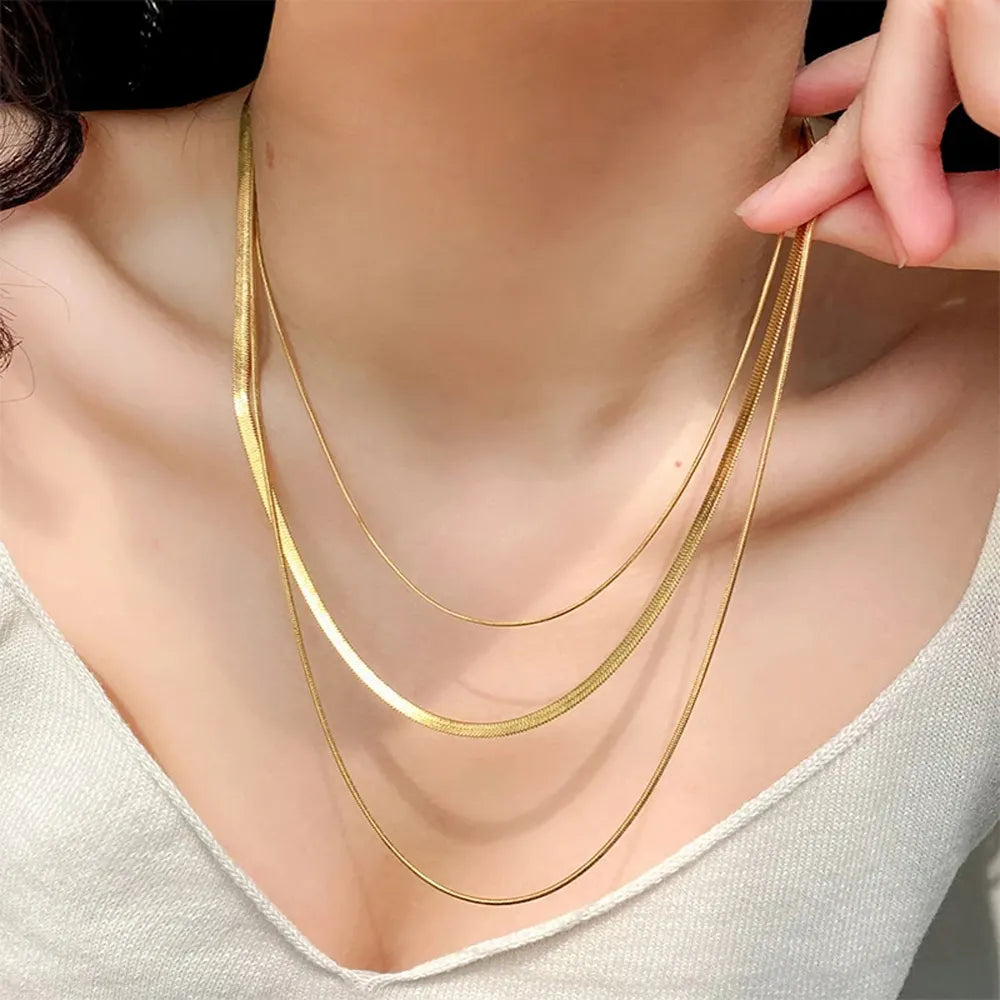 Golden Luxe Triple Layered Snake Chain Necklace