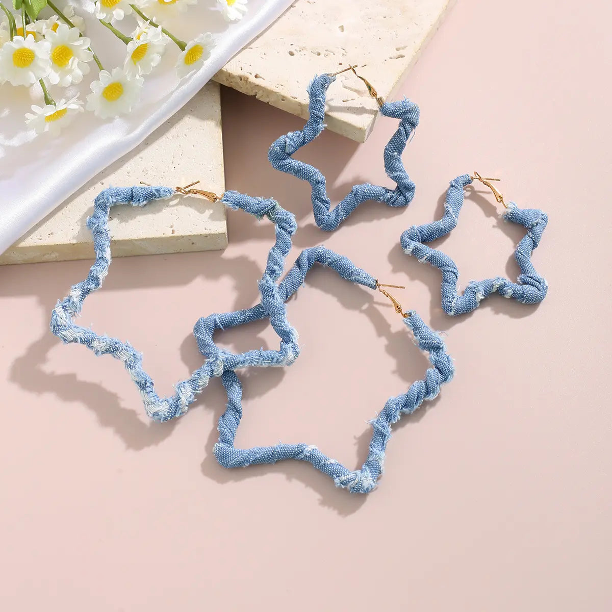 Denim Starlight Hoops Earrings