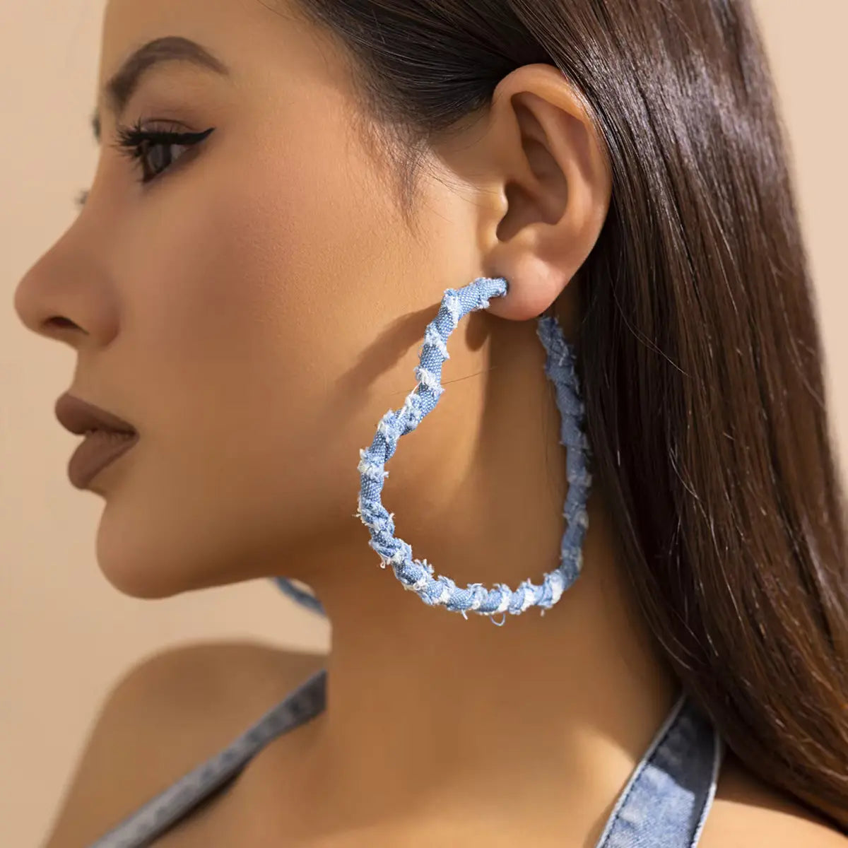 Denim Heartbeat Hoops Earrings