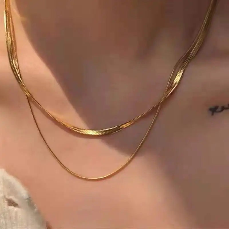 Golden Luxe Double Layered Snake Chain Necklace