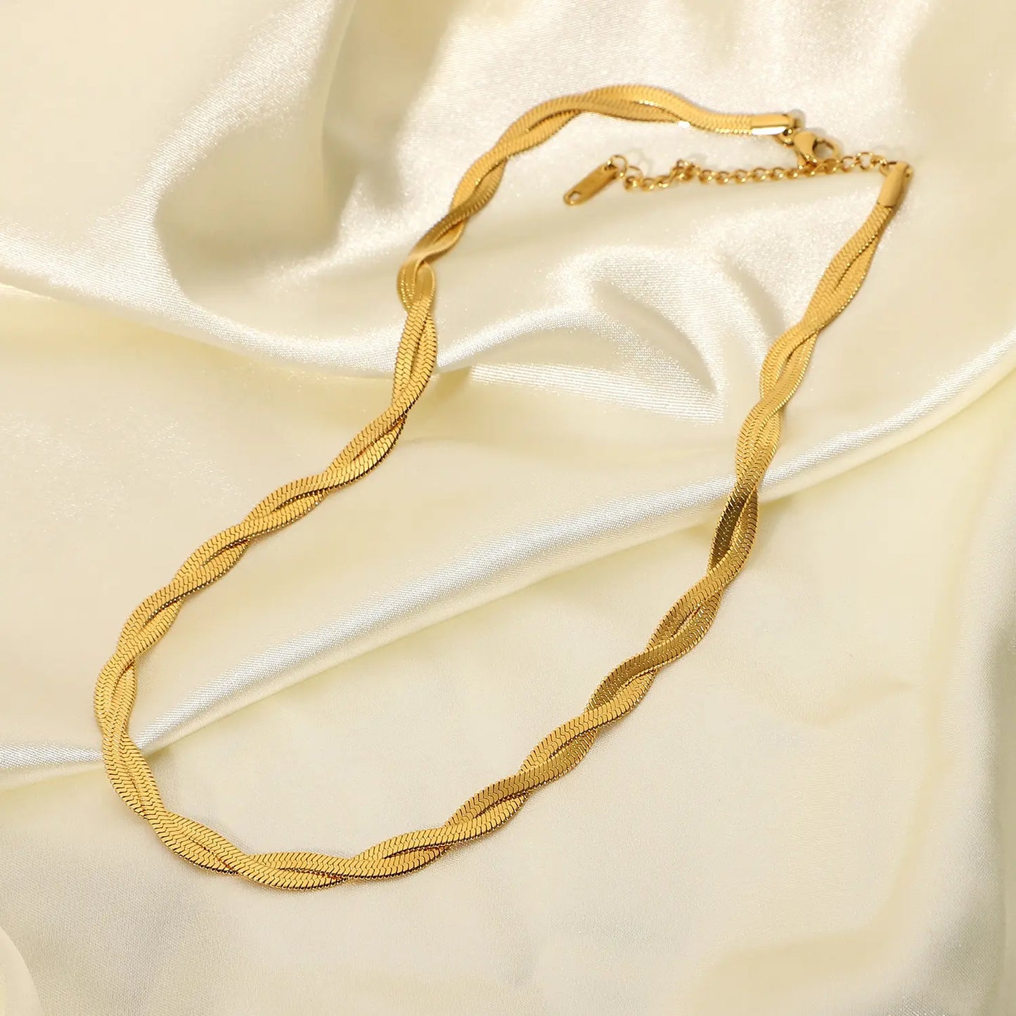 Golden Twist Herringbone Snake Necklace Chain