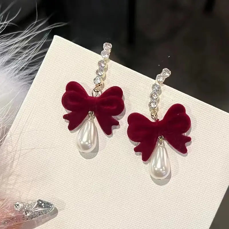Velvet Bordeaux Bow Earrings