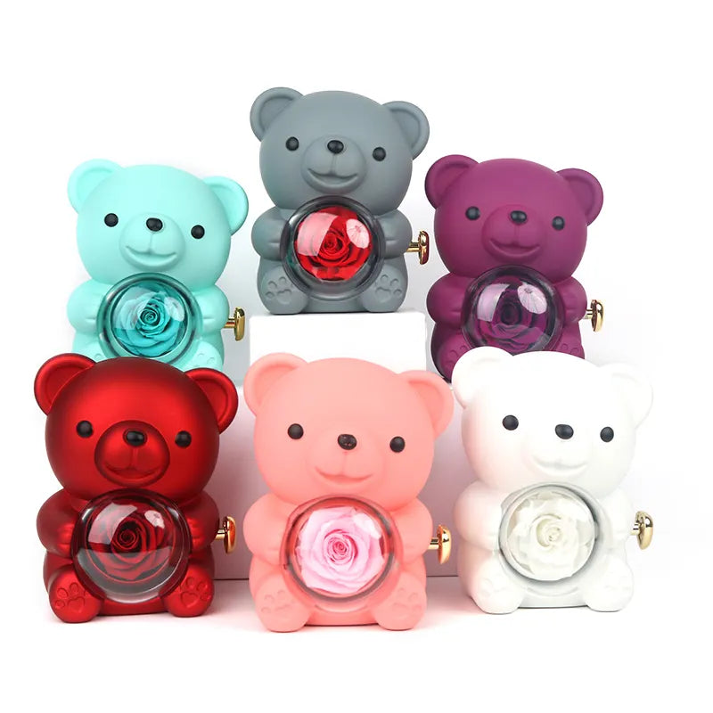 Love-a-lot Bear Preserved Flower Jewellery Gift Box ( Ring or Necklace not Included)