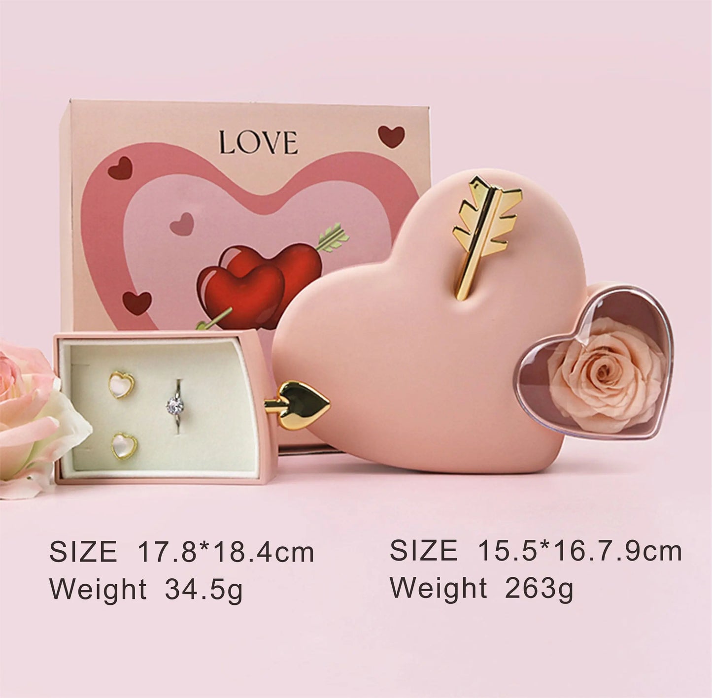 Cupid Heart with Preserved Flower Jewellery Box Gift Box ( Ring or Necklace not Included)