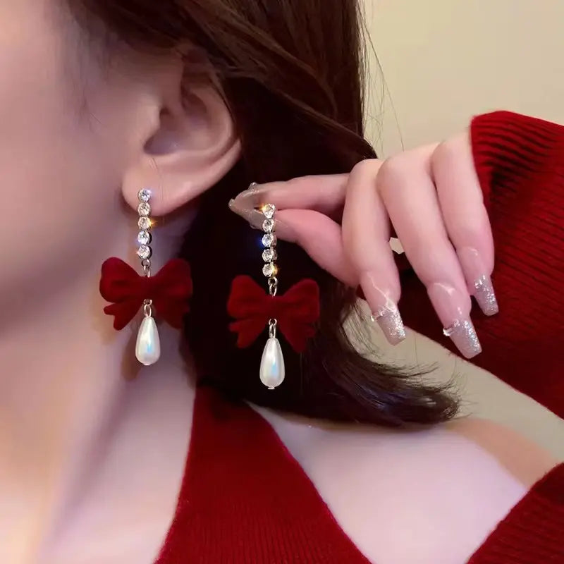 Velvet Bordeaux Bow Earrings
