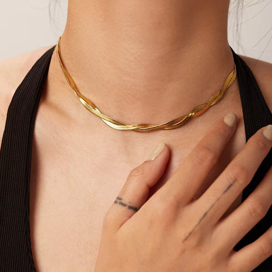 Golden Twist Herringbone Snake Necklace Chain
