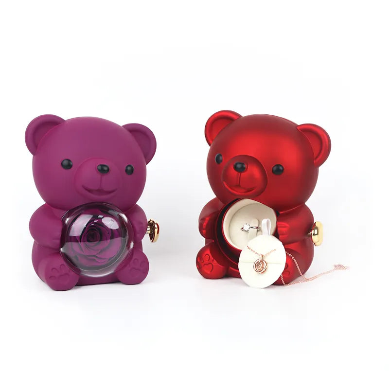 Love-a-lot Bear Preserved Flower Jewellery Gift Box ( Ring or Necklace not Included)