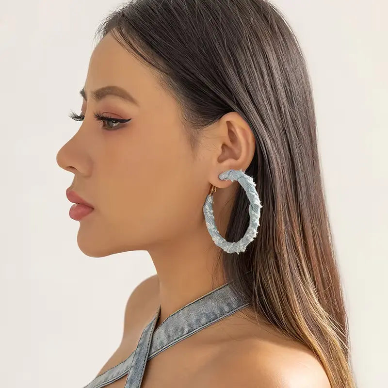 Denim Orbit Hoops Earrings