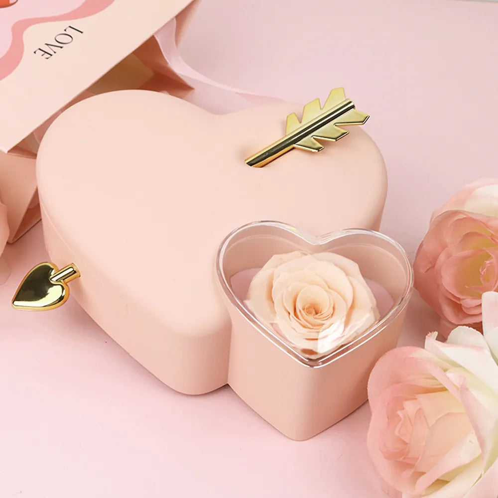 Cupid Heart with Preserved Flower Jewellery Box Gift Box ( Ring or Necklace not Included)