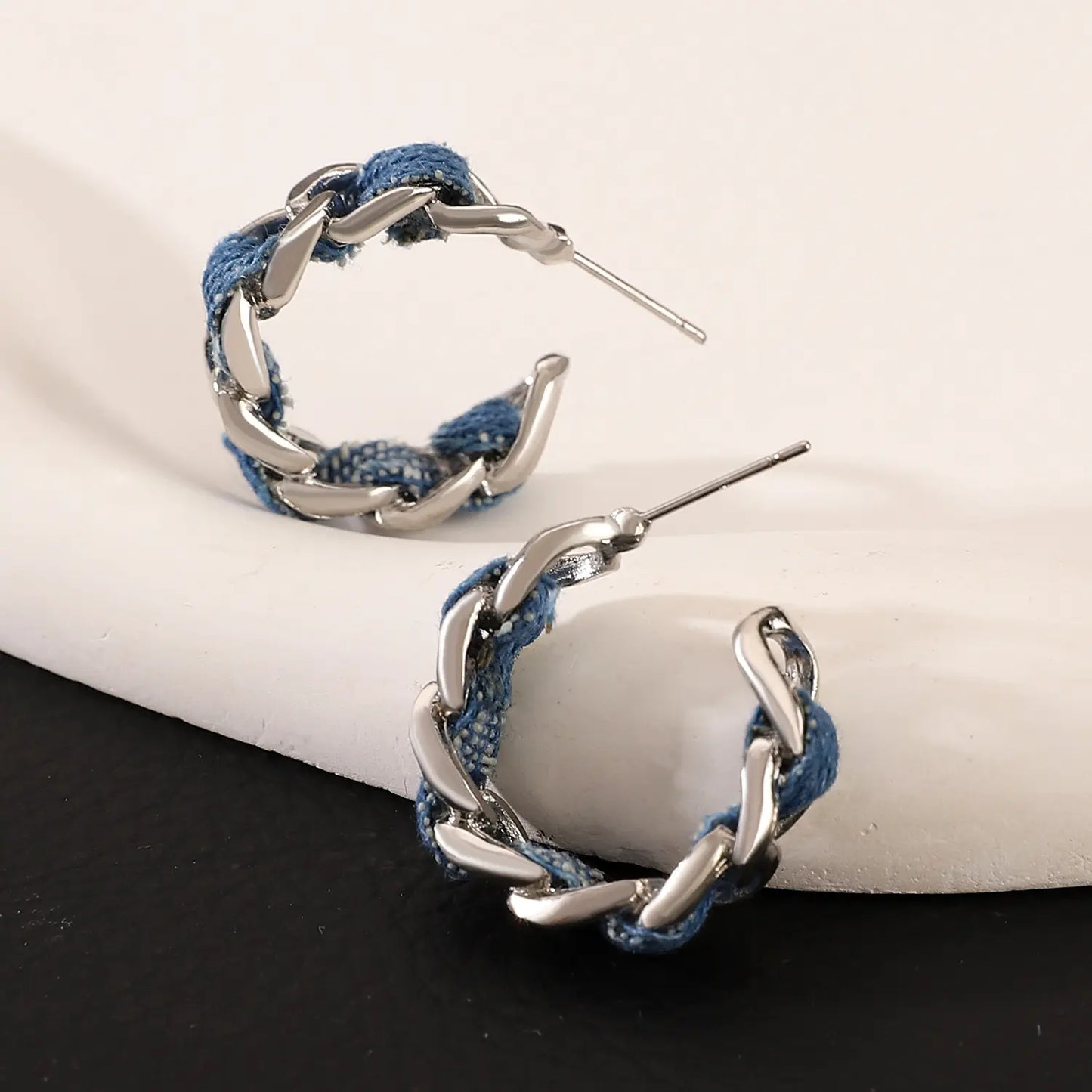 Denim Twist Hoops Earrings