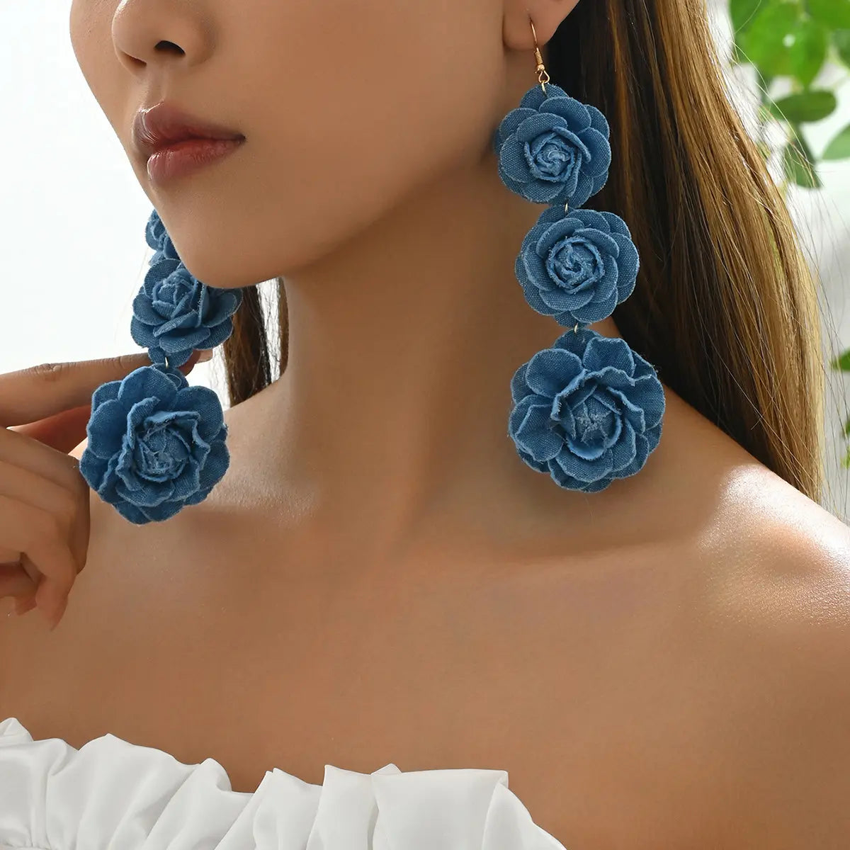 Denim Cascade Denim Earrings