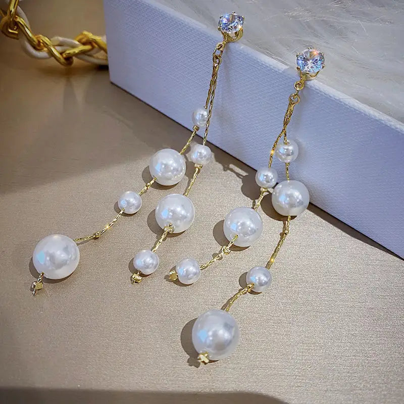 Moonlit Pearl Waterfall Earrings