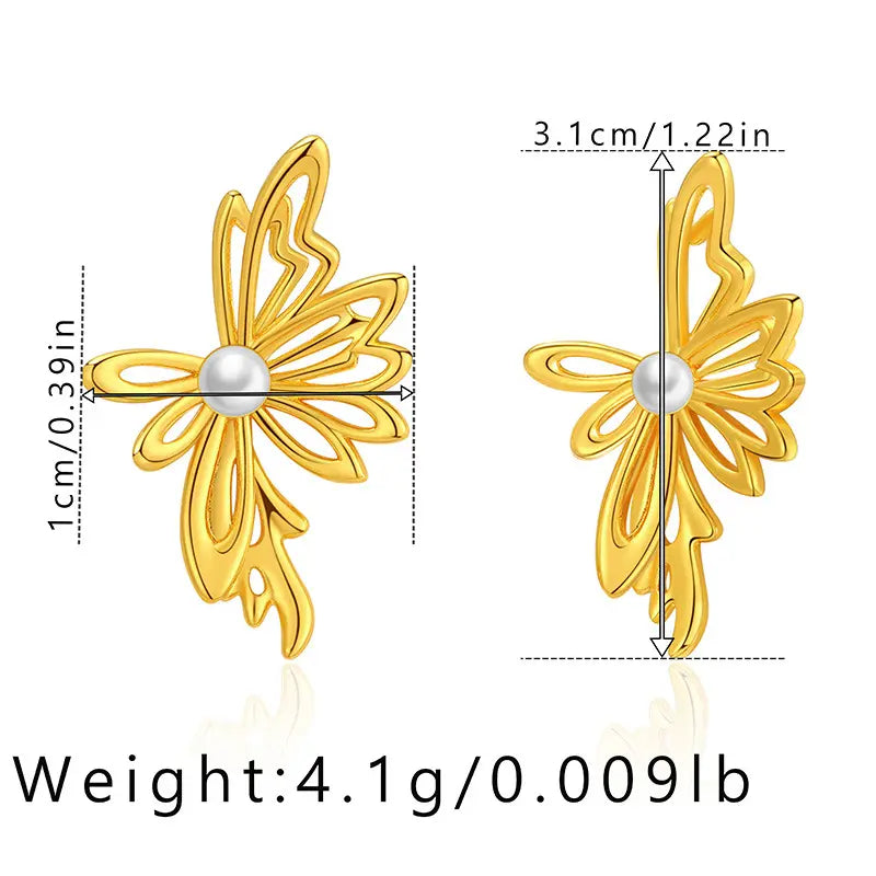 Golden Pearl Butterfly Earrings