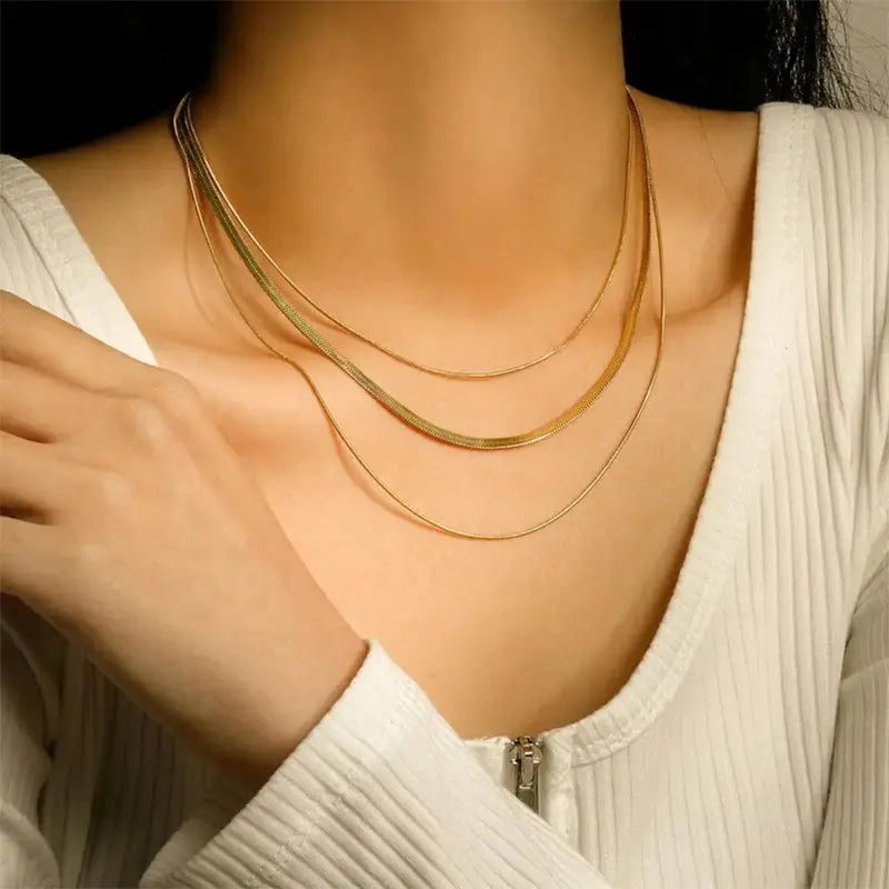 Golden Luxe Triple Layered Snake Chain Necklace