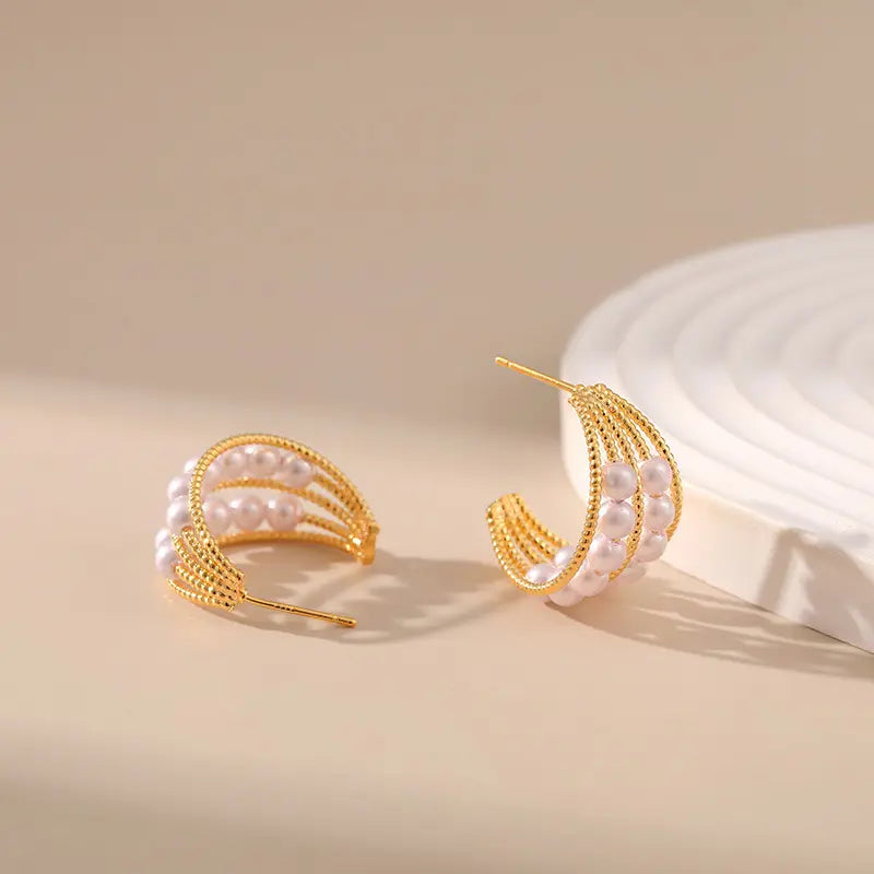 Golden Pearl Hoop Earrings
